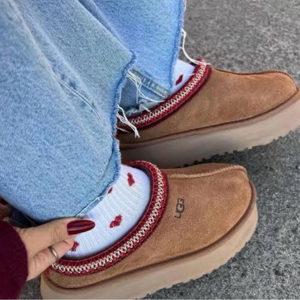UGG Women's Brown Moccasins with Red Trim